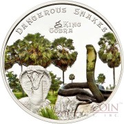 Cook Islands KING COBRA series DANGEROUS SNAKES silver coin $5 Partly colored 2011